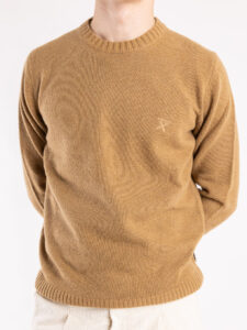 BERNA Maglione girocollo LAMBSWOOL logo ricamo 233036 Biscotto (5)