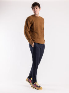 BERNA Maglione girocollo Tweed bottonato misto lana 233031 Caffè (2)
