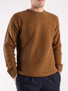 BERNA Maglione girocollo Tweed bottonato misto lana 233031 Caffè (3)