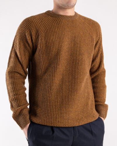 BERNA Maglione girocollo Tweed bottonato misto lana 233031 Caffè