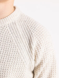 BERNA Maglione girocollo Tweed bottonato misto lana 233031 Ecru (2)