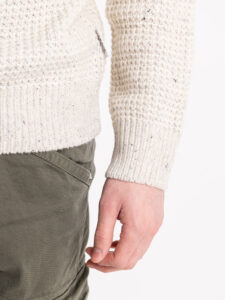 BERNA Maglione girocollo Tweed bottonato misto lana 233031 Ecru (4)