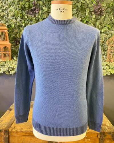 BERNA Maglione girocollo basico misto lana e cashmere 233018 Azzurro