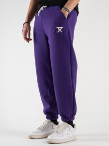 BERNA Pantalone tuta felpato con logo e polsini 233138 Viola1