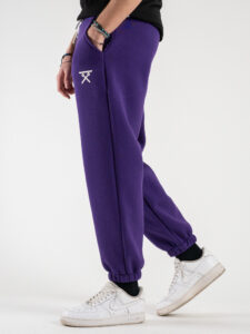 BERNA Pantalone tuta felpato con logo e polsini 233138 Viola3
