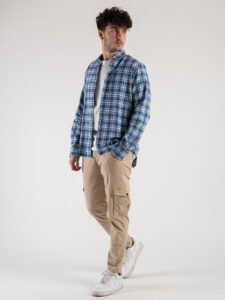Camicia in cotone pesante fantasia scozzese APRICA 512 Azzurra1