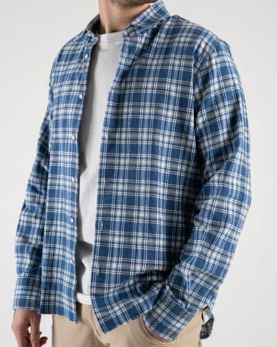 Camicia in cotone pesante fantasia scozzese APRICA 512 Azzurra