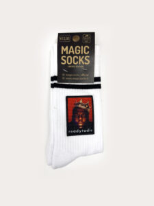 MAGIC SOCKS Calze in spugna unisex tg. unica stampa ricamata READY TO DIE Bianco