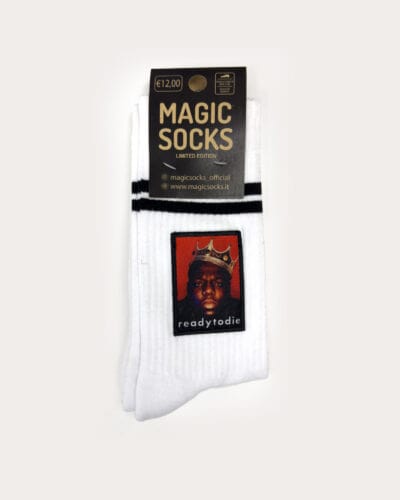 MAGIC SOCKS Calze in spugna unisex tg. unica stampa ricamata READY TO DIE Bianco Nuovi Arrivi