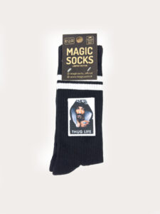 MAGIC SOCKS Calze in spugna unisex tg. unica stampa ricamata THUG LIFE Nero
