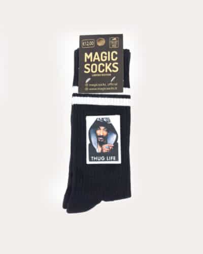 MAGIC SOCKS Calze in spugna unisex tg. unica stampa ricamata THUG LIFE Nero Nuovi Arrivi