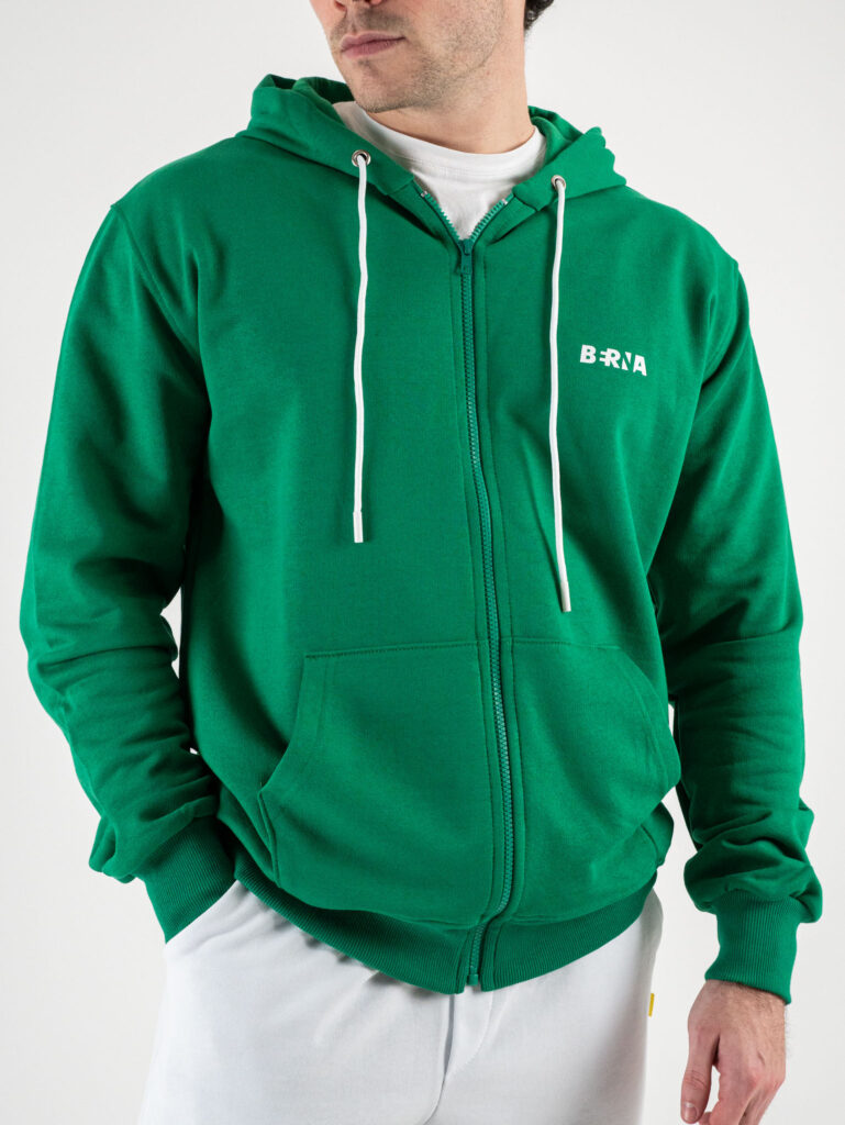 BERNA Felpa in cotone con cappuccio e zip 230119 Verde Bandiera