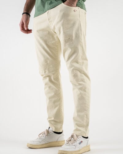 BERNA Jeans slim corto alla caviglia con rammendi 233234 Panna