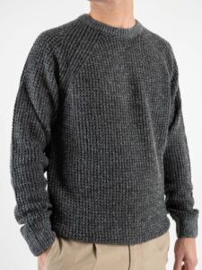BERNA Maglione girocollo Tweed bottonato misto lana 233031 Fumo (3)