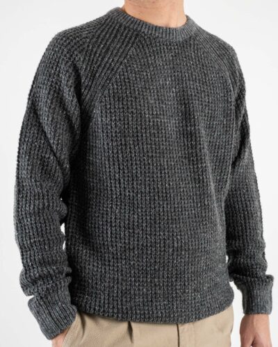 BERNA Maglione girocollo Tweed bottonato misto lana 233031 Fumo