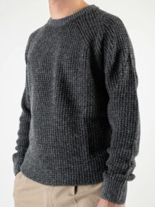 BERNA Maglione girocollo Tweed bottonato misto lana 233031 Fumo (4)