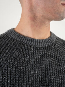 BERNA Maglione girocollo Tweed bottonato misto lana 233031 Fumo (5)