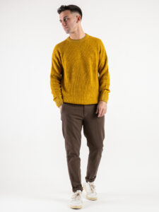 BERNA Maglione girocollo Tweed bottonato misto lana 233031 Senape (1)
