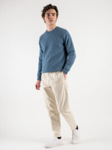 BERNA Pantalone in cotone lavorato con pences 233193 Panna (2)