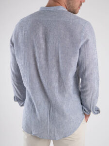 BL11 Camicia in lino con colletto alla coreana fantasia microriga 042305104 BluBianco (1)