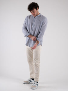 BL11 Camicia in lino con colletto alla coreana fantasia microriga 042305104 BluBianco (2)