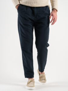 BL11 Pantalone morbido in misto lino con pences e coulisse PORTORICO Blu (2)