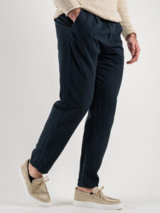 BL11 Pantalone morbido in misto lino con pences e coulisse PORTORICO Blu (3)