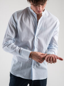 ESTASI Camicia coreana in cotone fantasia tratteggi VERONA 2440 Azzurro (3)