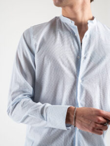 ESTASI Camicia coreana in cotone fantasia tratteggi VERONA 2440 Azzurro (5)