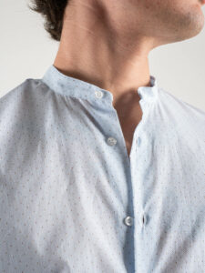 ESTASI Camicia coreana in cotone fantasia tratteggi VERONA 2440 Azzurro (6)