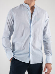 ESTASI Camicia coreana in cotone fantasia tratteggi VERONA 2440 Azzurro (7)