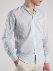 ESTASI Camicia coreana in cotone righe+pois GENOVA 2646 Azzurra (2)