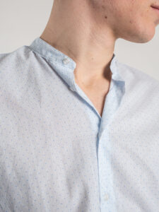 ESTASI Camicia coreana in cotone righe+pois GENOVA 2646 Azzurra (3)