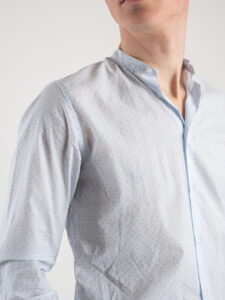 ESTASI Camicia coreana in cotone righe+pois GENOVA 2646 Azzurra (4)