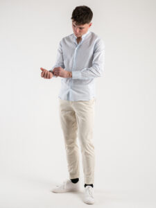 ESTASI Camicia coreana in cotone righe+pois GENOVA 2646 Azzurra (5)