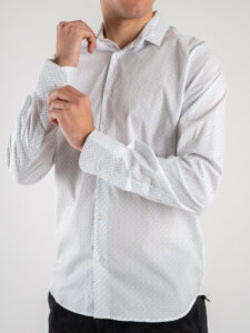 ESTASI Camicia in cotone con collo piccolo in fantasia FIRENZE 5397 Bianca1