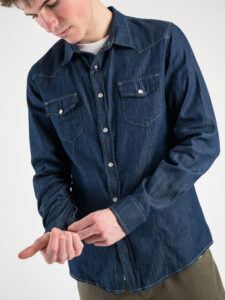 IMPERIAL Camicia jeans con dettaglio bottone e cuciture a contrasto C372MCUD31 Blu denim (3)