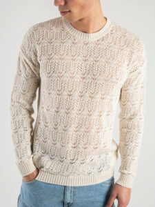 IMPERIAL Maglione girocollo in cotone traforato M553U487 Naturale2
