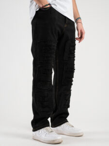 Jeans a gamba larga con finte rotture BLKS:2025 Nero1