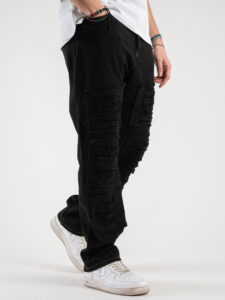 Jeans a gamba larga con finte rotture BLKS:2025 Nero2