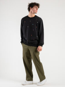 OVER-D Pantalone in cotone a gamba dritta con coulisse OE1S2S4P30 Militare