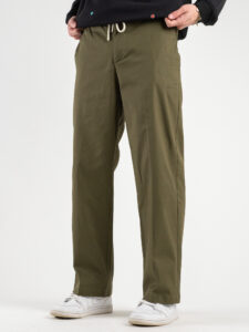 OVER-D Pantalone in cotone a gamba dritta con coulisse OE1S2S4P30 Militare (3)