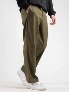 OVER-D Pantalone in cotone a gamba dritta con coulisse OE1S2S4P30 Militare (4)