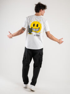 PABLIC T-shirt in cotone con scritta frontale e stampa sole sul retro 243237 Bianco1