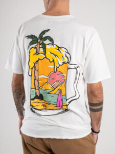PABLIC T-shirt stondata con taschino e stampa birra spiaggia fronte:retro 243668 Bianco2