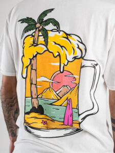 PABLIC T-shirt stondata con taschino e stampa birra spiaggia fronte:retro 243668 Bianco3