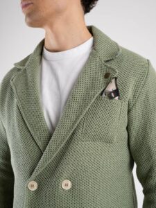 V2 Giacca doppiopetto leggera occhio di pernice con pochette GUOPE Pesto (6)
