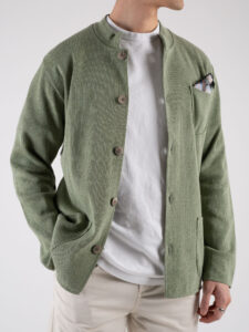 V2 Giacca in maglia leggera con collo alla coreana GUCO Pesto (1)