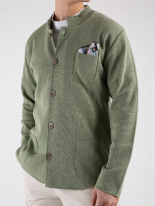 V2 Giacca in maglia leggera con collo alla coreana GUCO Pesto (2)