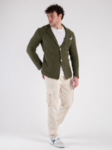 V2 Giacca monopetto leggera occhio di pernice con pochette GUOPE Militare (2)